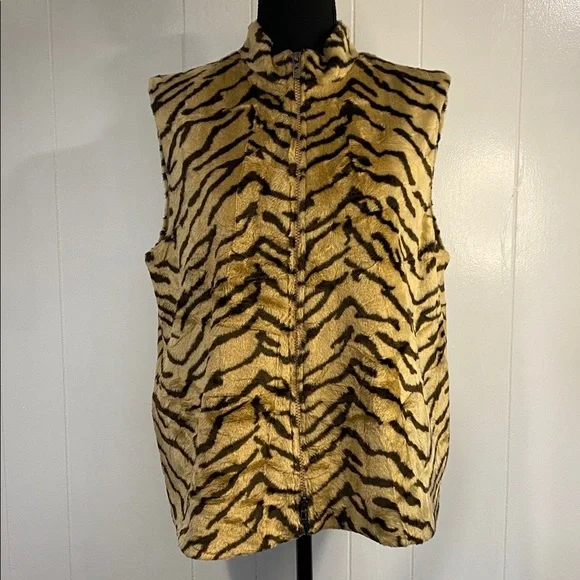 Tiger Fur Vest Mobwife Vintage Glam Y2K Statement Josephine Chaus Faux Medium - Picture 3 of 12
